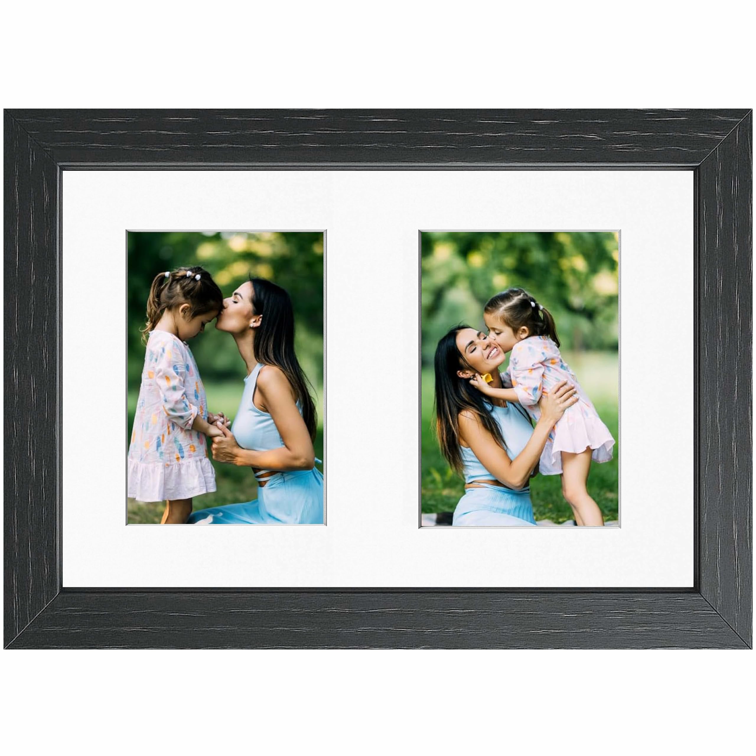 A4 Black Picture Frame with Mount for Two Photos – Dual Aperture Collage Frame for Photo Prints, Art, Posters, or Certificates – Wall or Tabletop Display