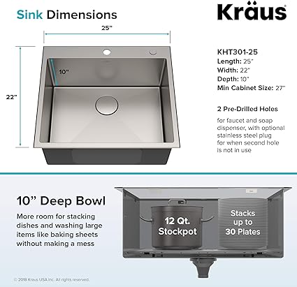 Kraus Kht301 25 Standart Pro Kitchen Stainless Steel Sink 25 Inch Single Bowl Amazon Sg Home Improvement