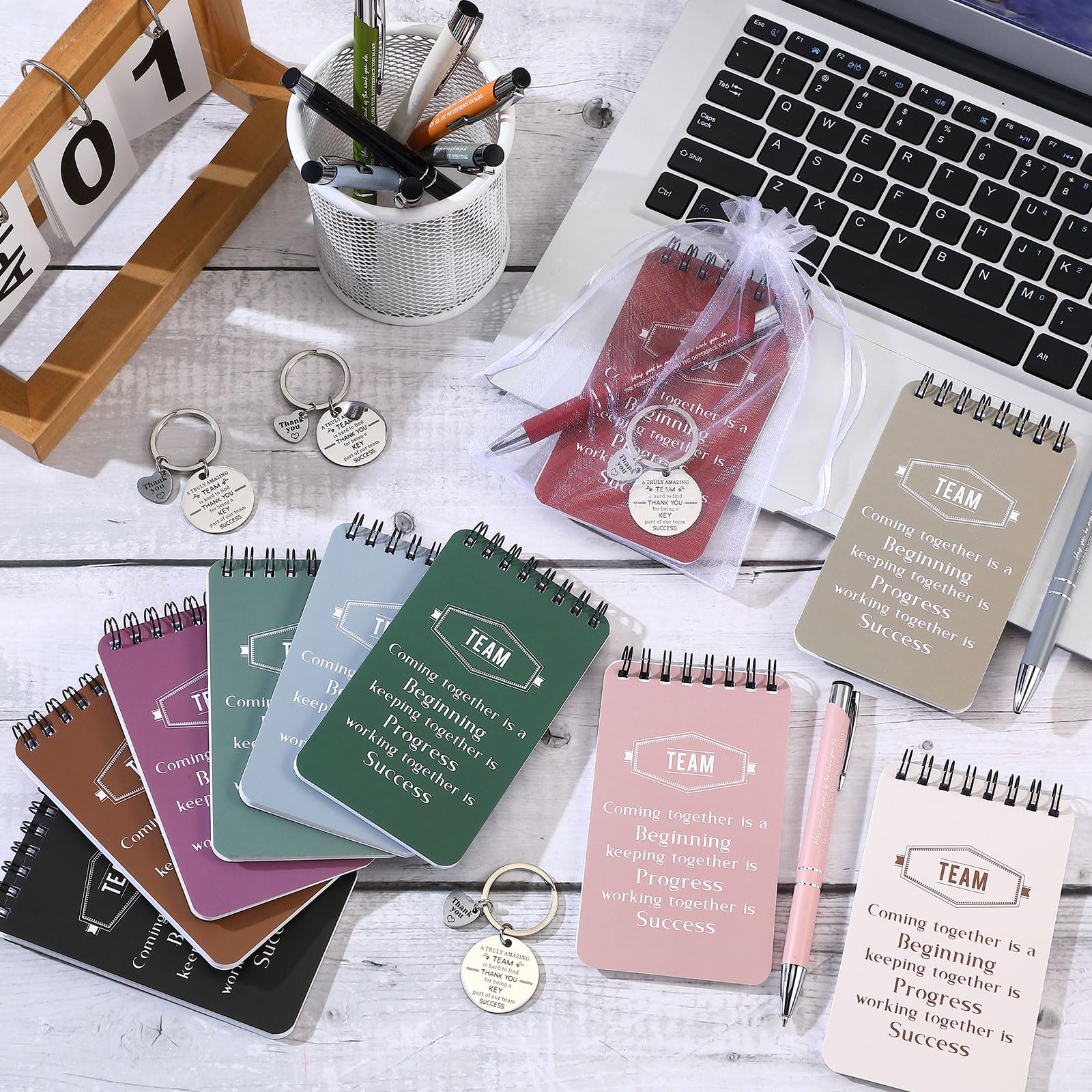 Condition photo showing As Is for fulmoon 80 pcs employee appreciation gifts set include notepad pen thank you keychain organza bag, g