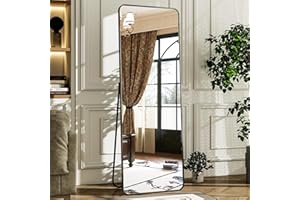 HARRITPURE 56"x21" Full Length Mirror, Black Rounded Corner Aluminum Frame Floor Standing Mirror Hanging/Leaning Wall for Living Room Bedroom Cloakroom