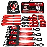Ratchet Straps Heavy Duty (4 Pack) - 5,250 Break Strength Motorcycle Strap Tie Downs with 15ft Soft Loops -1.5in x 8ft Ratchet Tie Down Straps for Motorcycles, Truck, Cargo -Safety S Hook, Storage Bag