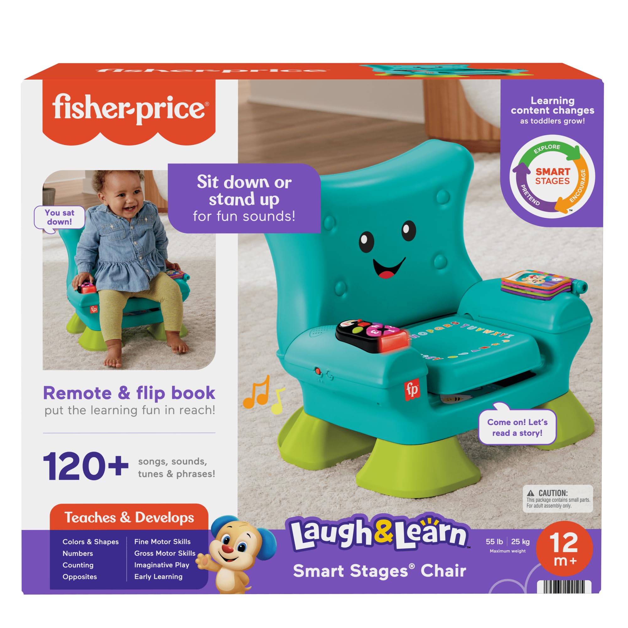 Fisher-Price Toddler Learning Toy Laugh & Learn Smart Stages Chair with Music Lights & Activities for Infants Ages 1+ Years, Teal