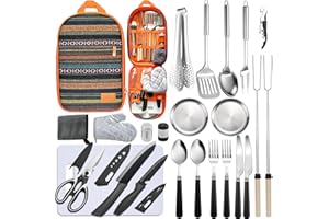 Bsotas Camping Cooking Utensils Set - Camping Utensil Set Car Camping Cooking Essentials Gear for Camp Kitchen Cooking and Grilling, Stainless Steel & Silicone Ideal Gift for RV Tent Camper