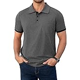LuxMania Men's Casual Polo Shirts Short Sleeve Contrast Cuff Summer Collared Buttoned Polos T-Shirt with Pocket