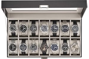 ProCase Watch Case for Men, 14 Slot Mens Watch Box Holder Organizer with Glass Lid, Watches Display Case Birthday Christmas Gifts for Men Women -14 Slot, Black