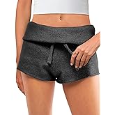 Saodimallsu Womens Foldover Lounge Shorts High Waisted Drawstring Casual Summer Knit Beach Cover Up Shorts Black