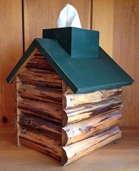 Lake Lodge Bath Decor Log Cabin Tissue Box Cover Green Roof