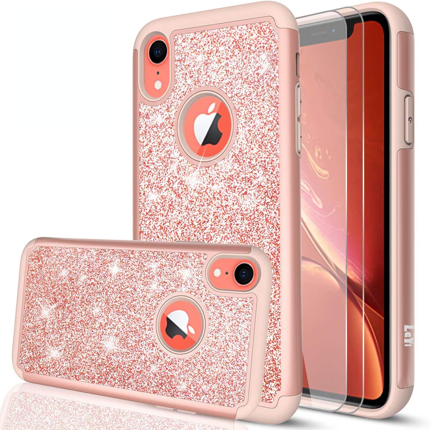 Leyi Compatible With Iphone Xr Case With Glass Screen Protector 2 Pack For Girls Women Glitter