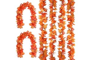 Joyhalo 6 Pack Fall Garland, Autumn Leaves Garland for Mantle Indoor Outdoor Fall Decor,Hanging Maple Leaf Foliage Vines for Fireplace, Front Door, Porch and Thanksgiving Decor