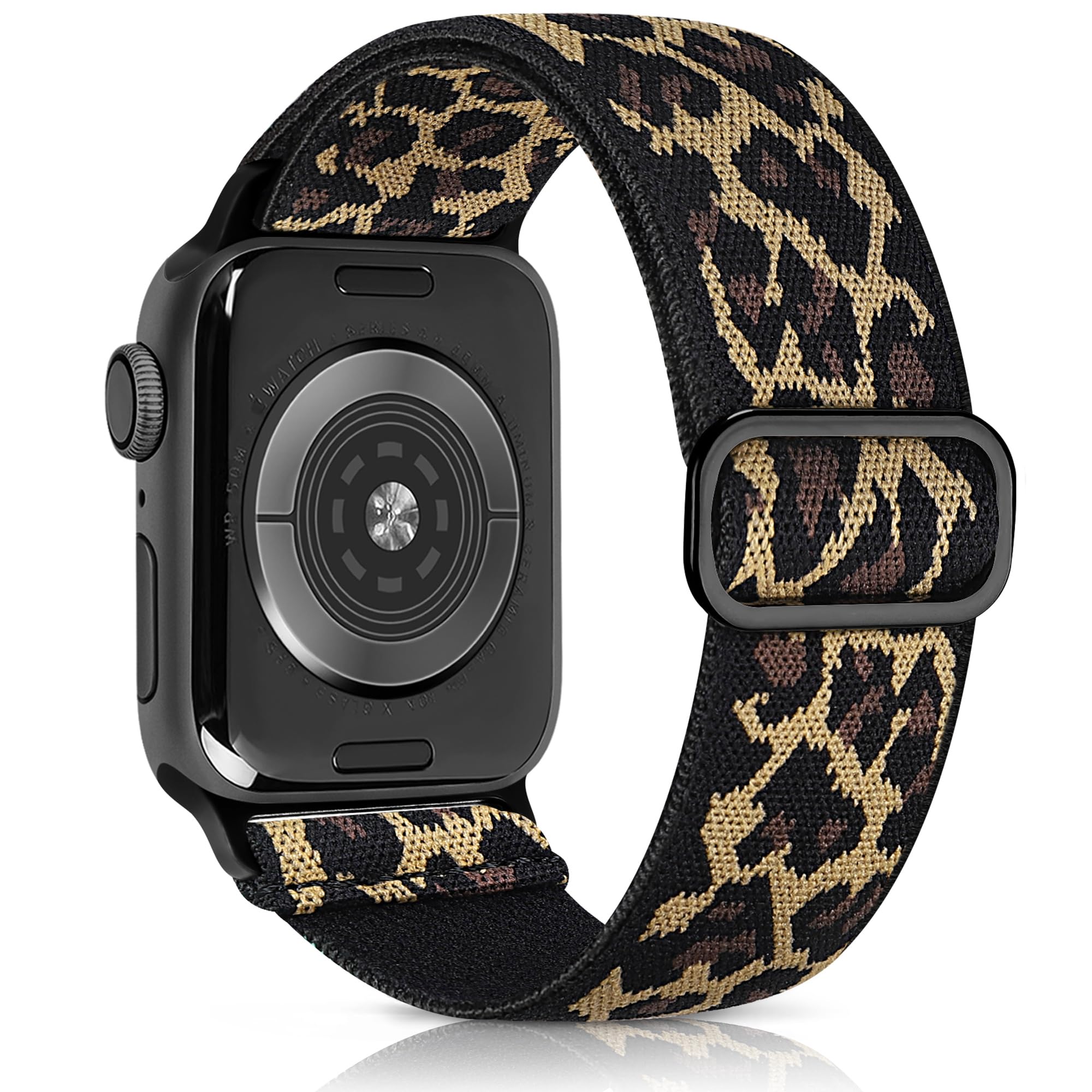 Aegce Elastic Sport Band Compatible with Apple Watch 49mm 46mm 45mm 44mm Men Women, Stretchy Solo Loop Nylon Strap for iWatch Ultra SE 3 2 1 Series 11 10 9 8 7 6 5 4, Brown Leopard