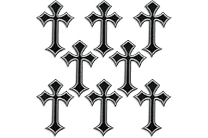 CAZZON Cross Patches Iron On Cross Embroidery Applique Patch, DIY Decor Patches for Clothing Jeans Jackets Backpacks Hats Shirts (8 Pieces Black Silver)