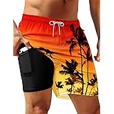 APTRO Mens Swim Trunks with Compression Liner 5 inch Inseam Quick Dry 2 in 1 Swimming Board Shorts Beach with Zipper Pockets