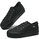 Obtaom Women Platform Canvas Sneakers White Comfort Play Fashion Sneakers Casual Lift Platform Lace Up Shoes Cute Low Top Walking Shoes for Lady