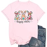 Easter Shirts for Women Funny Bunny Shirt Cute Rabbit Graphic T Shirt Happy Easter Casual Tshirt Short Sleeve Tops