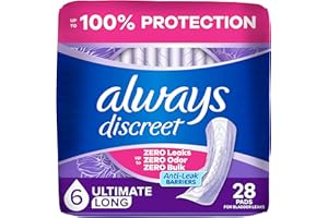 Always Discreet Adult Incontinence Pads for Women, Ultimate Absorbency, Long Length, Postpartum Pads, 28 Count