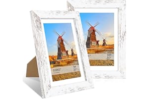 ccdcc 5x7 Picture Frame Set of 2, 5 x 7 Wood Photo Frames with Mat for 4x6, Rustic Natural Wooden Frame with Real Glass Cover for Wall and Tabletop Display,Distressed White