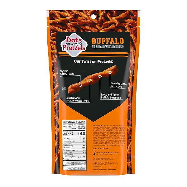 DOT’S HOMESTYLE PRETZELS BUFFALO SEASONED PRETZEL TWIST SNACK, 16OZ GROCERY SIZED BAG