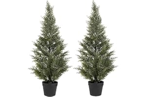 Datietiao 3FT Artificial Cedar Topiary Trees, 2Pack Lifelike UV Protected Faux Cedar Tree Fake Cypress Trees Evergreen Plants for Front Door Decor, Porch, Garden, Entryway