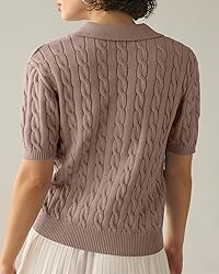 Imily Bela Women's Cable Short Sleeve Sweaters Tops