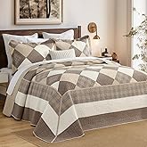 SahSahCasa 128"x120" 100% Cotton Oversized California King XL Bedspread Coverlet Quilt Set, Cal King Quilted Bedspread Extra Large Quilt, Bed Spread Lightweight Comforter, 3pc, Brown/Beige/Khaki