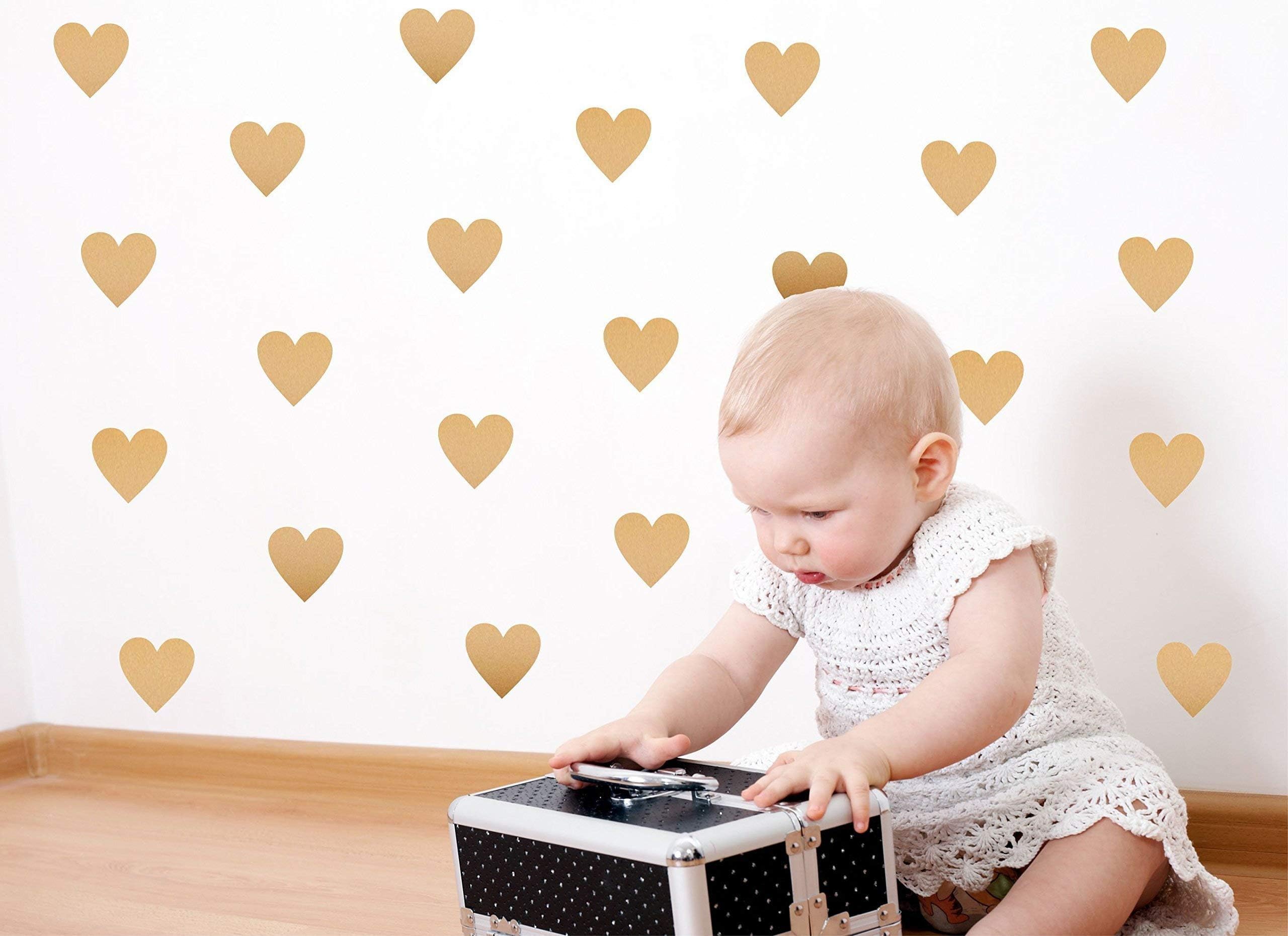 Lucylews HomeWall Decals Peel and Stick, Gold Heart Wall Decals, Removable Decals Safe on Painted Walls, Matte Finish, 2 inches, 120 Decals