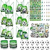 xieketn 122 Pcs Soccer Party Favors Set, Soccer Theme Party Decorations with Drawstring Soccer Goodie Bags Stuffer, Mini Ball, Keychains, Slap Bracelets, Whistles, Stickers, Wristbands for Adults