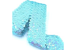 YOOGCORETT 2 Yards Turquoise Elastic Sequin Ribbon Trim Glitter Metallic Stretch Flat Sequin for Sewing Dress Costume Embellishments Headband and Crafts Sequin 1.8"Inch