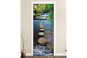 FLFK Door Sticker - Door Mural Peel and Stick, Removable Self-Adhesive Mountain Stream Door Wallpaper for Home Decor, 30.3 "W