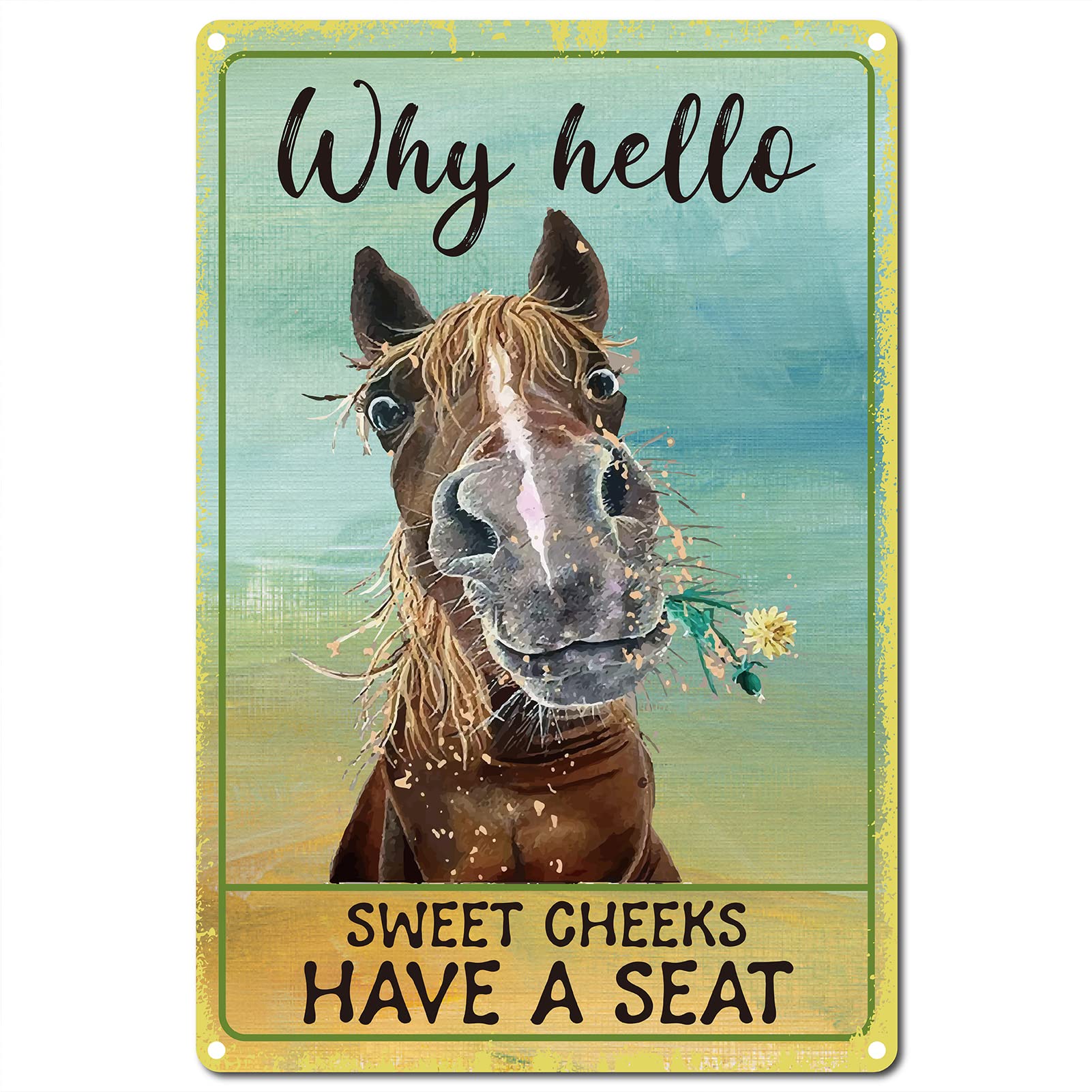 CREATCABIN Hello Sweet Cheeks Sign Vintage Horse Tin Signs Funny Metal Tin Sign Wall Art Garden House Plaque for Bathroom Kitchen Cafe Wall Halloween Christmas Decor, 8 x 12 Inch — image 1