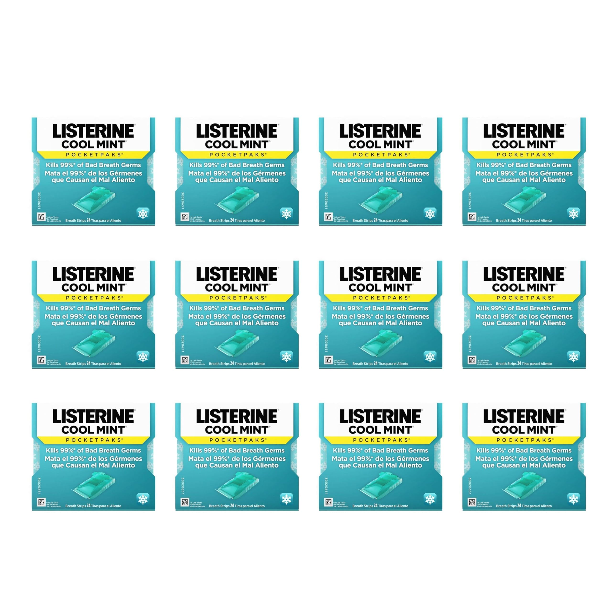 Listerine PocketPaks Breath Strips, Cool Mint, 24 Strip Pack (12 Packs)