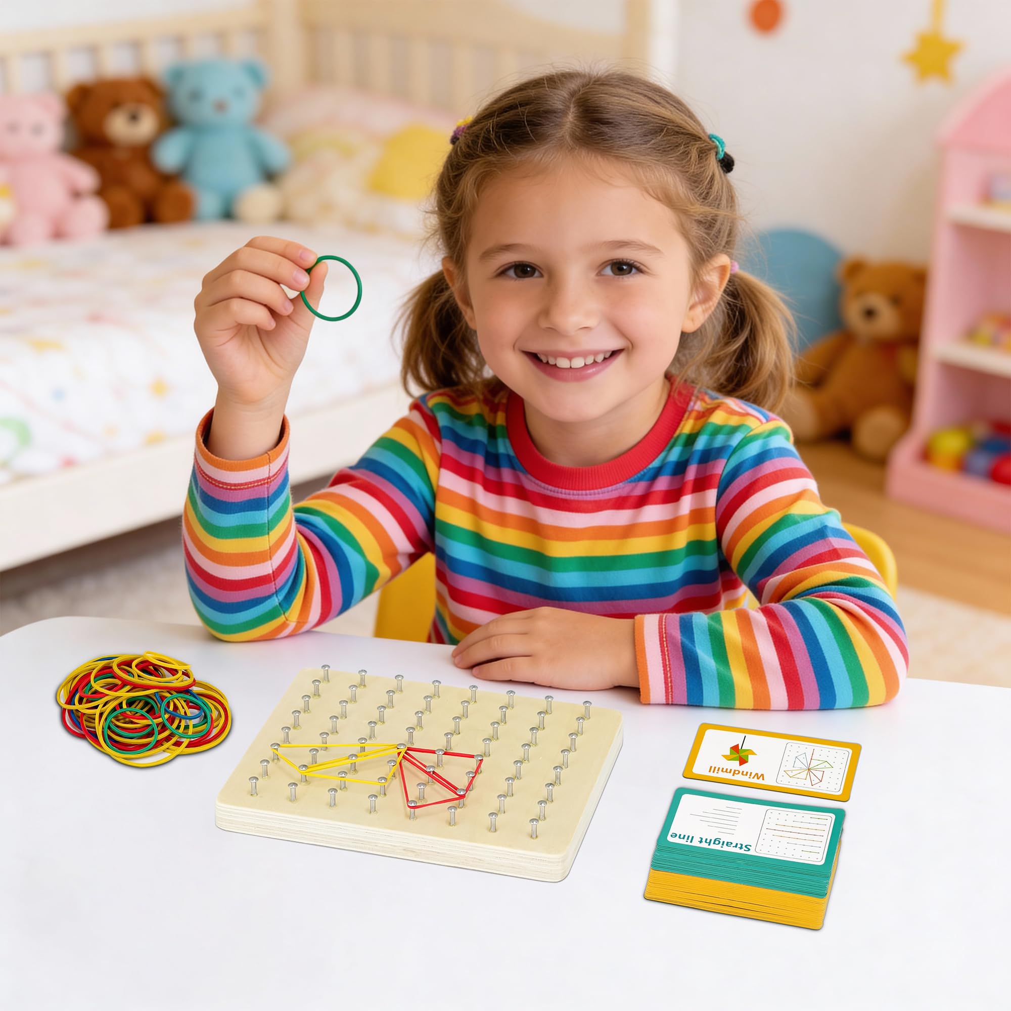 VingaHouse Montessori Spielzeug ab 3 4 5 6 Jahre -Geobrett- Geoboard Holz 3