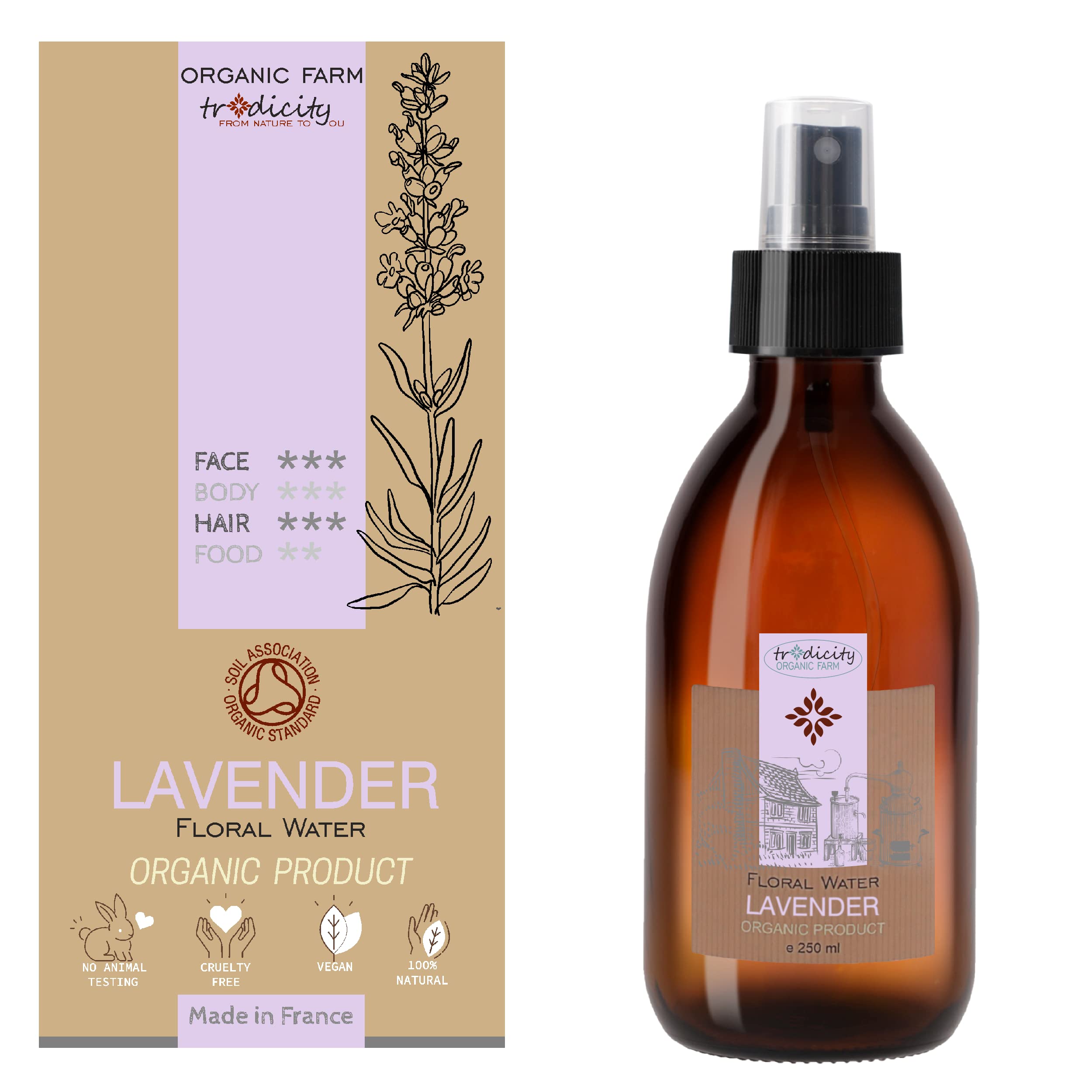 bleu & marine Bretania - Organic Lavender Hydrosol 250ml | Vegan, Cruelty-Free | Soothing & Astringent Skin Care | Revitalizing Scalp Care | Edible Ingredient for Freshness, 250 ml Pack of 1