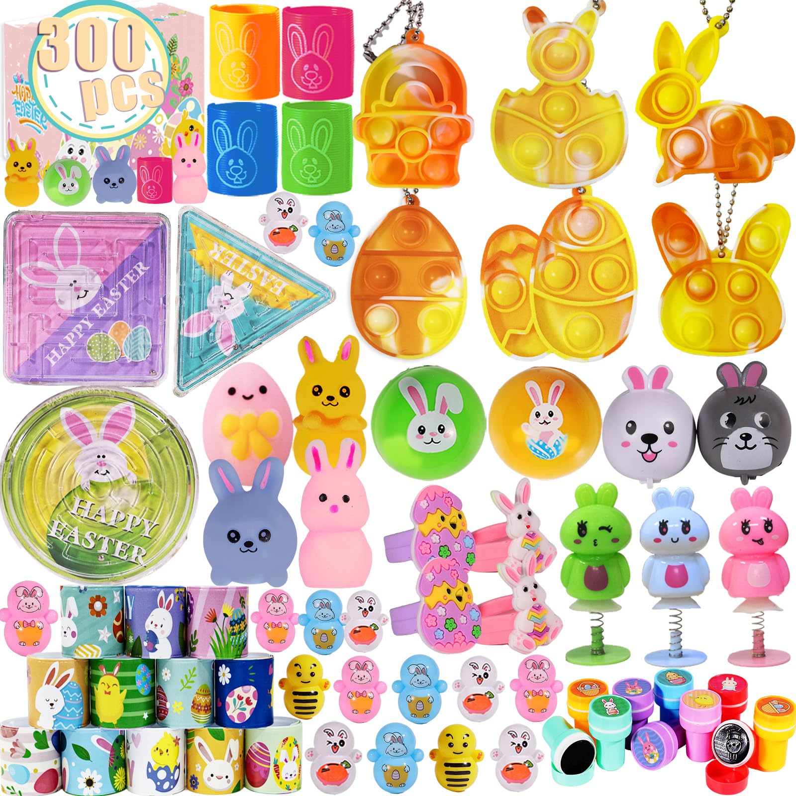 KPHNGB 300 Pcs Bulk Easter Eggs Fillers Toys for Kids, Easter Goodie Bag Stuffers Party Favors, Easter Basket Fillers for Boys Girls Hunt Prizes Classroom Gifts