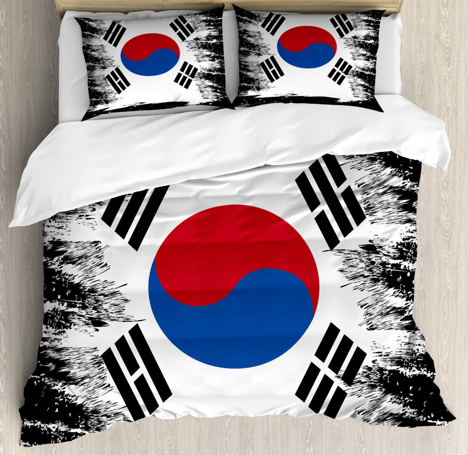 ABAKUHAUS Korean Flag Duvet Cover Set, Country, Bedding Set 3 Pieces with 2 Pillow Shams, 200 x 200 cm - 70 x 50 cm, Khaki Caramel — image 1