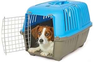 MidWest Homes for Pets Spree Travel Carrier – Hard-Sided Dog & Cat Carrier, Small Pet Travel Crate with Handle, Ventilated Design, Easy Assembly, 24-Inch, Blue