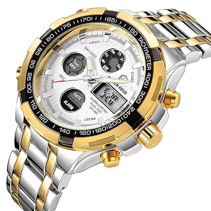 Digital, Analogue and Chronograph Quartz Waterproof LED Stainless Steel Gold Silver Dial Mens Watch