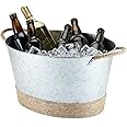 Twine Seaside Jute Rope Wrapped Farmhouse Galvanized Ice Metal Beverage Tub, Wine, Beer Bottle Bucket, 4.5 Gallons