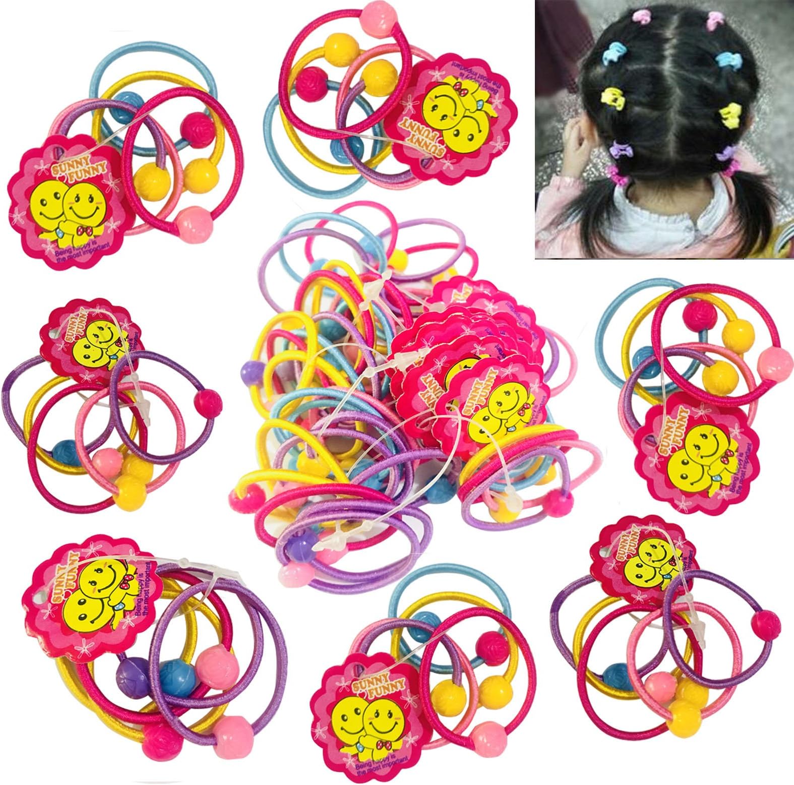 GoProver 50pcs Baby Hair Ties for Kids Toddlers Girls Ponytail Holder Head Bands Ropes Colorful Elastic Headband Accessories