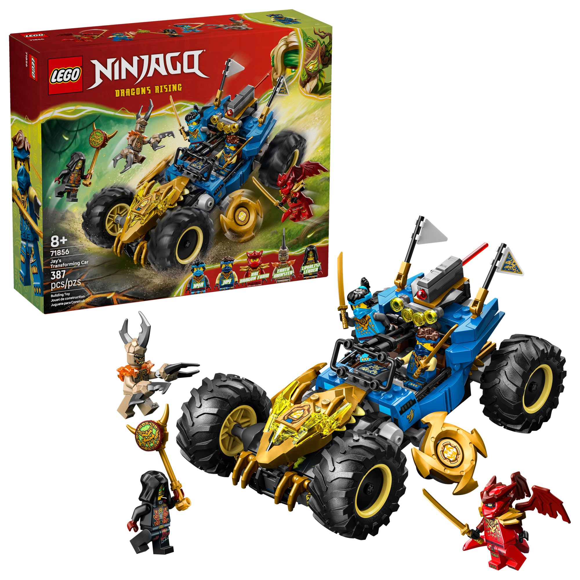 Photo 1 of LEGO NINJAGO Jay’s Transforming Car Building Toy for Boys & Girls - Toy Car W/2 Play Modes for Kids, Ages 8+ - W/Jay, NYA, Dragon Form Kai, & 2 More Minifigures - Gift Idea for Birthdays - 71856