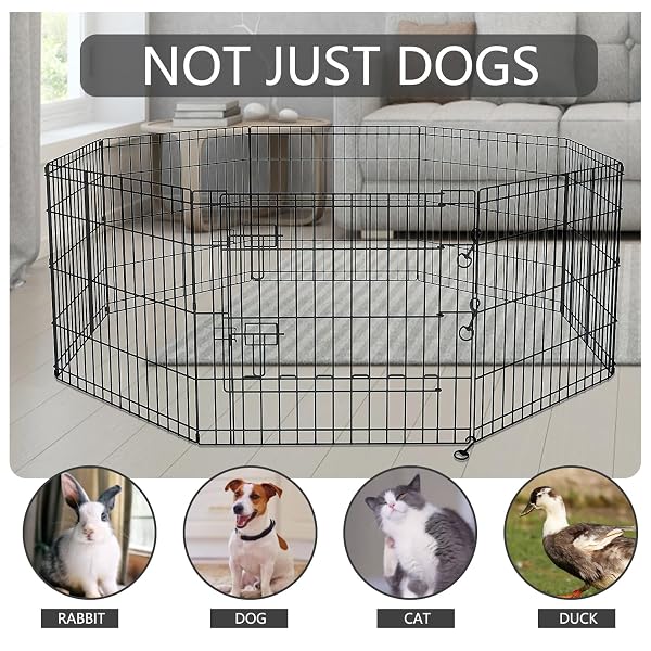 PETIME FOLDABLE METAL DOG EXERCISE PEN/PET PUPPY PLAYPEN KENNELS YARD FENCE INDOOR/OUTDOOR 8 PANEL 24″ W WITH TOP COVER AND BOTTOM PAD (PLAYPEN+BOTTOM+TOP COVER, 8 PANELS 24″ H)