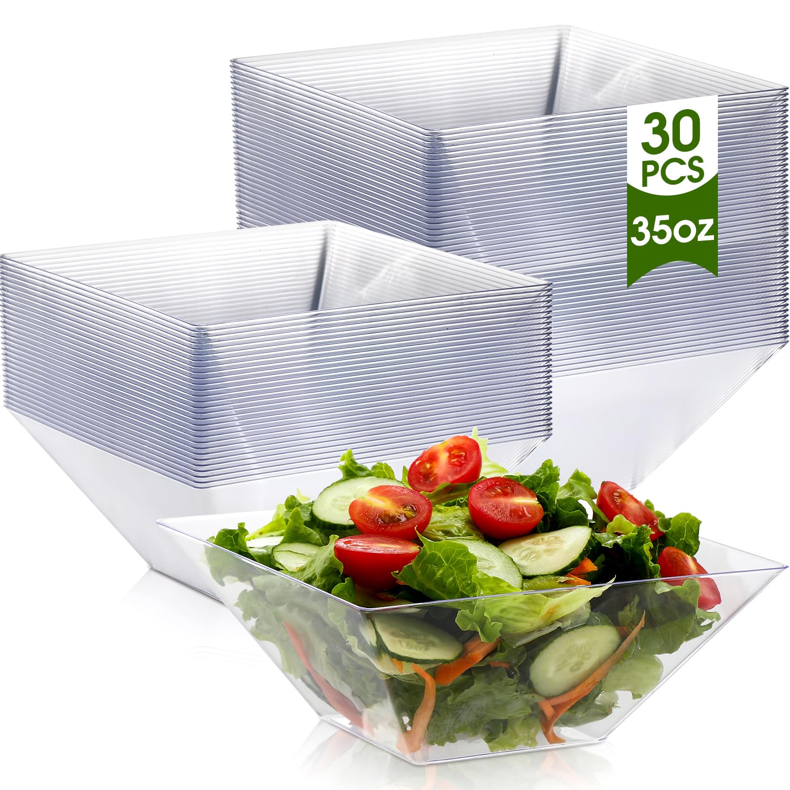 Photo 1 of Tioncy 30 Pcs Square Plastic Serving Bowls, Medium Salad Fluted Plastic 35 oz Disposable Serving Bowls Containers for Parties, Snack, Buffet, Chips(Clear,Classic)