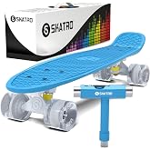 Skatro Mini Cruiser Skateboard. 22x6inch Retro Style Plastic Board Comes Complete