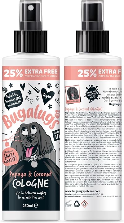 BUGALUGS Dog Cologne Perfume After Bath Spray 8 weeks+ Vegan UK GMP