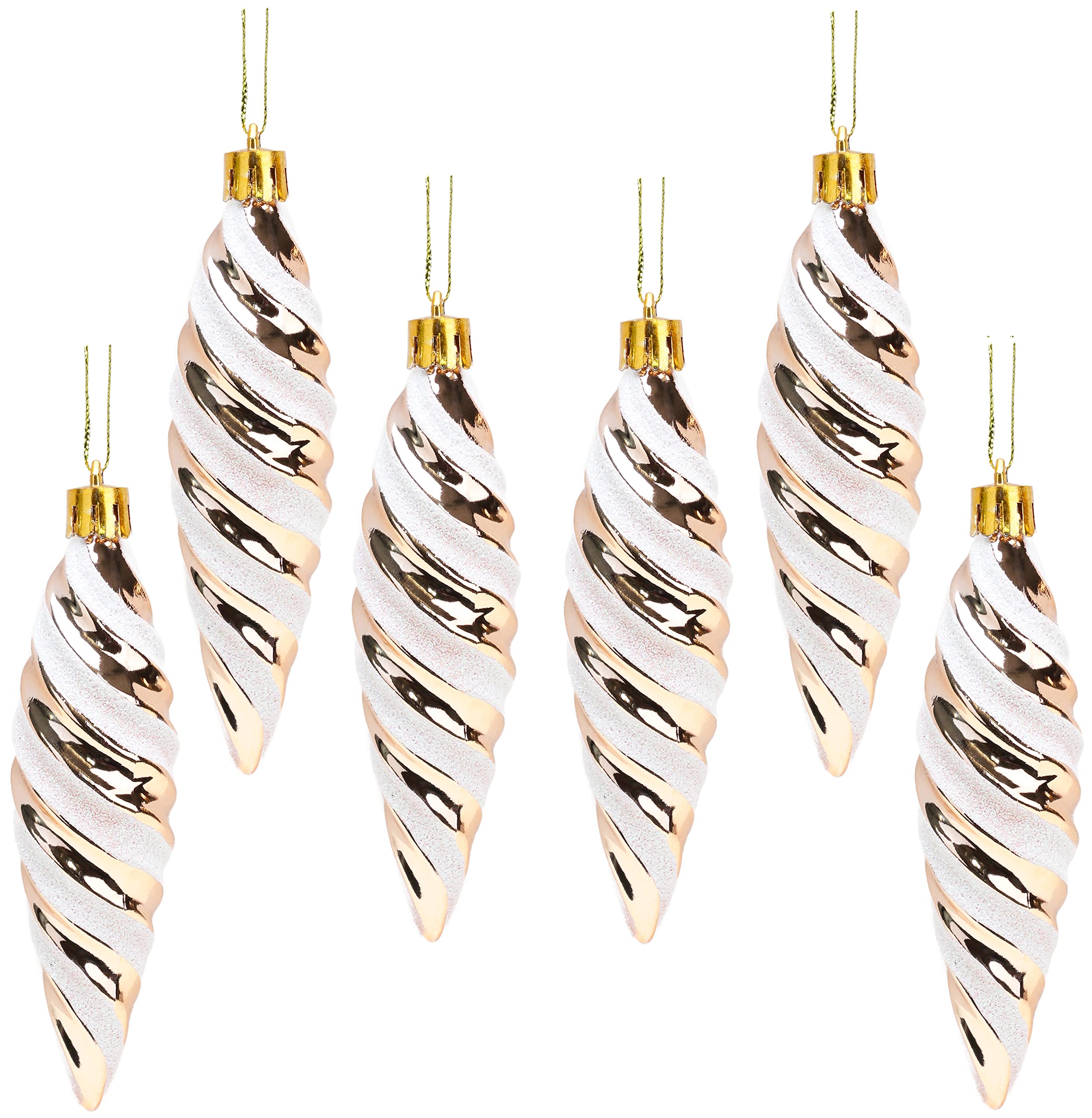 Christmas Concepts® Pack of 6-110mm Large Spiral Shaped Baubles - Shiny & Glitter Decorated - Christmas Tree Decorations (Rose Gold)