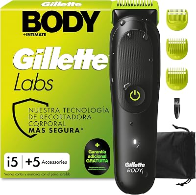 Labs i5 Body + Intimate Trimmer Hombre con tecnología SkinFirst – Maquinilla de afeitar íntima para cuerpo y zona íntima, resistente al agua, negro/verde