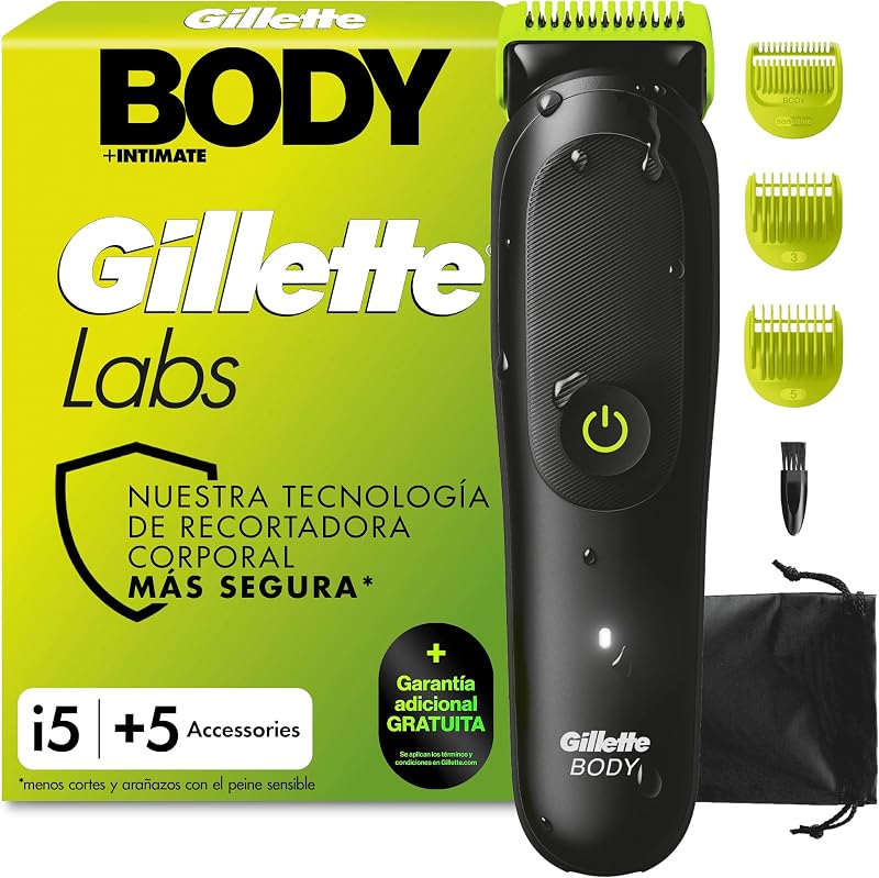 Labs i5 Body + Intimate Trimmer Hombre con tecnología SkinFirst – Maquinilla de afeitar íntima para cuerpo y zona íntima, resistente al agua, negro/verde