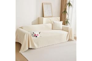 MYSKY HOME Couch Cover for Pets Beige Couch Covers for 3 Cushion Couch Sofa Couch Cover Sectional L Shape Chenille Couch Cushion Covers for Pets, Furniture Protector Cover for Dogs, Kids, 91" X150"