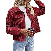 Zeagoo Flannels for Women Cropped Shacket Jacket Fashion Plaid Button Down Shirt 2026 Fall Coat Tops