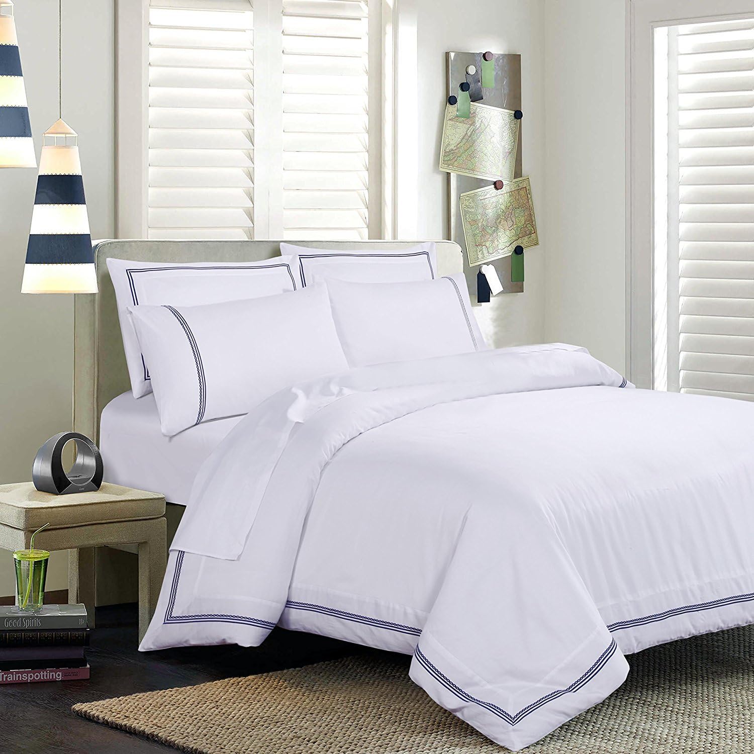 **Jaaz Linens**__500 Thread Count_ATLAS BORDER_Embroidered Pair of Pillow Cases_100% Egyptian Cotton Sateen.