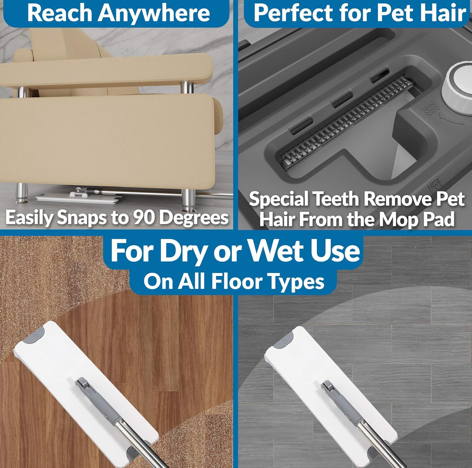 X3 Flat Floor Mop and Bucket Set for Hands Free Home Floor Cleaning, Separates Dirty and Clean Water, 3-Chamber Design 3 Reusable Microfiber Mop Pads Included: Kitchen & Dining